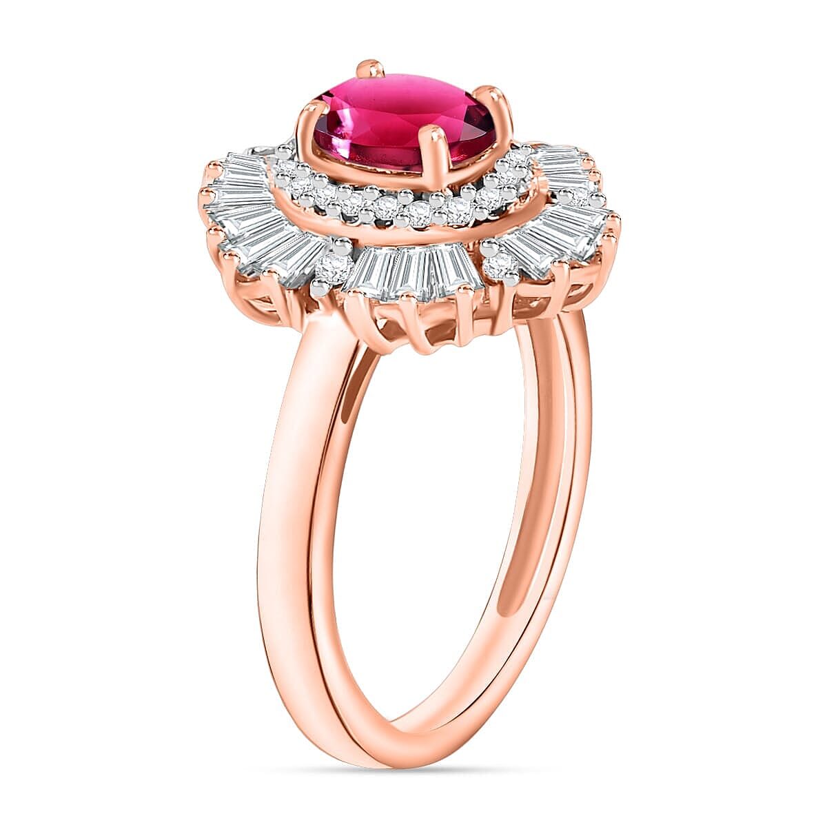 Rhapsody AAAA Ouro Fino Rubellite and E-F VS2 Diamond 1.60 ctw Ring in 18K Rose Gold (Size 4.5) 4.50 Grams (Del. in 10-12 Days) image number 2