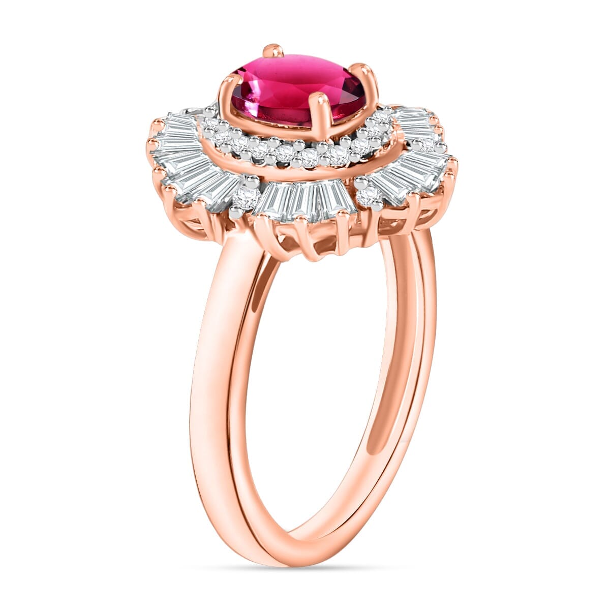 Rhapsody AAAA Ouro Fino Rubellite and E-F VS2 Diamond 1.60 ctw Ring in 18K Rose Gold (Size 8.0) 4.50 Grams image number 2