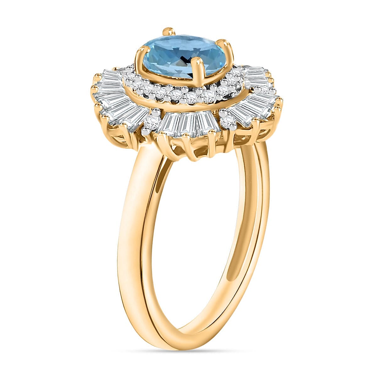Rhapsody AAAA Santa Maria Aquamarine and E-F VS2 Diamond 1.60 ctw Ring in 18K Yellow Gold (Size 9.5) 6.3 Grams (Del. in 10-12 Days) image number 2