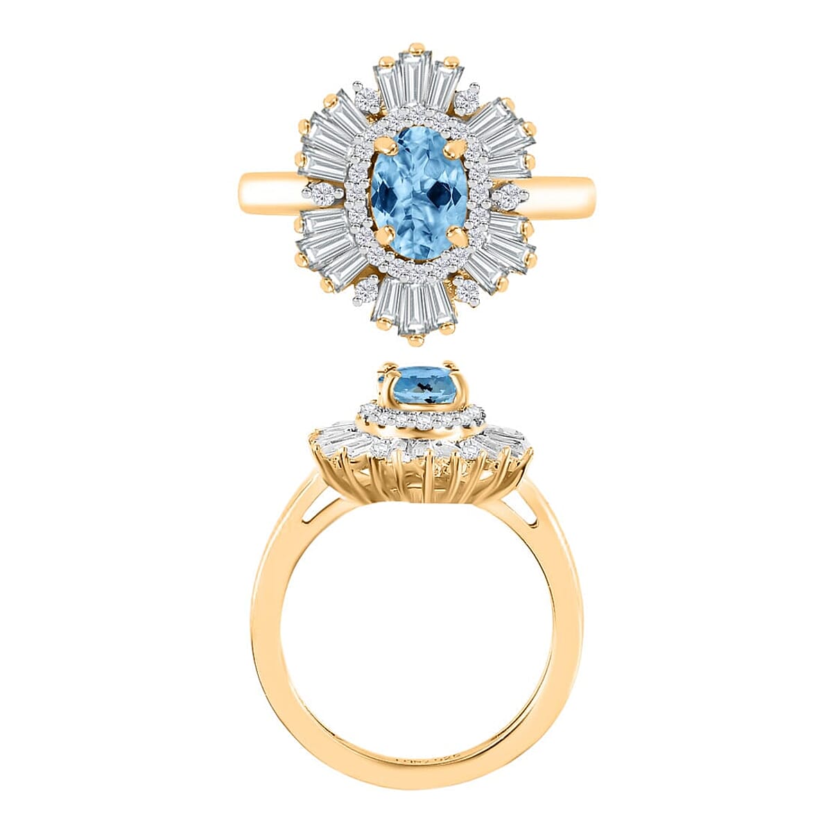 Rhapsody AAAA Santa Maria Aquamarine and E-F VS2 Diamond 1.60 ctw Ring in 18K Yellow Gold (Size 9.5) 6.3 Grams (Del. in 10-12 Days) image number 3