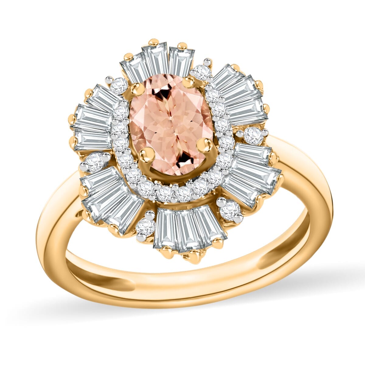 Rhapsody AAAA Pink Morganite and E-F VS2 Diamond 1.60 ctw Ring in 18K Yellow Gold (Size 10.0) 4.50 Grams image number 0