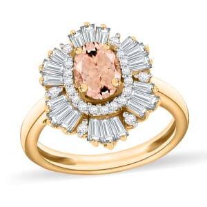Rhapsody AAAA Pink Morganite and E-F VS2 Diamond 1.60 ctw Ring in 18K Yellow Gold (Size 10.0) 4.50 Grams