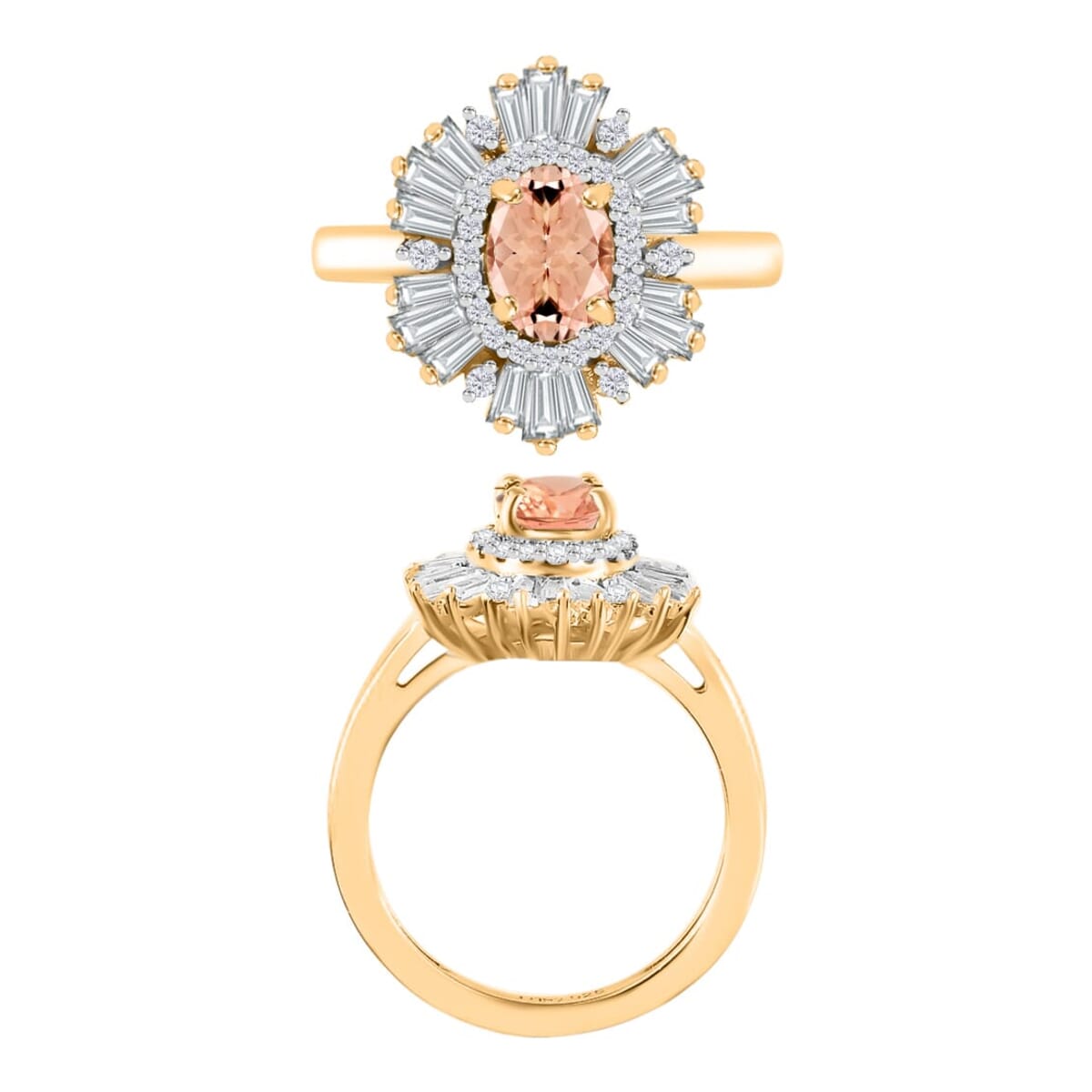Rhapsody AAAA Pink Morganite and E-F VS2 Diamond 1.60 ctw Ring in 18K Yellow Gold (Size 10.0) 4.50 Grams image number 2