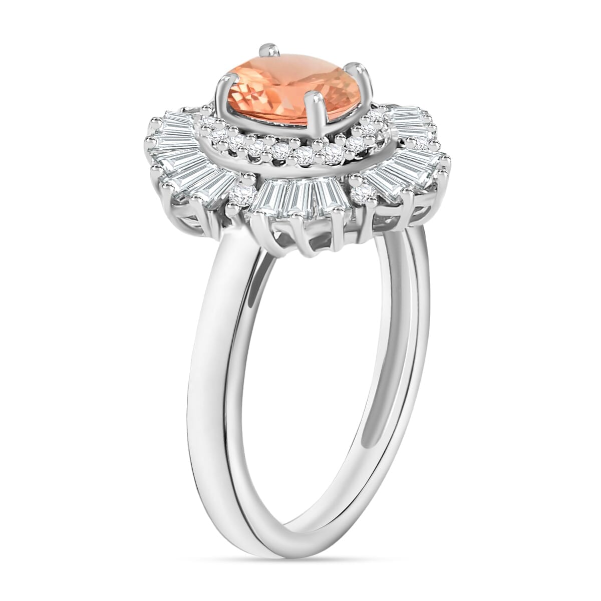 Rhapsody AAAA Pink Morganite and E-F VS2 Diamond 1.60 ctw Ring in 18K White Gold (Size 10.0) 4.50 Grams image number 2