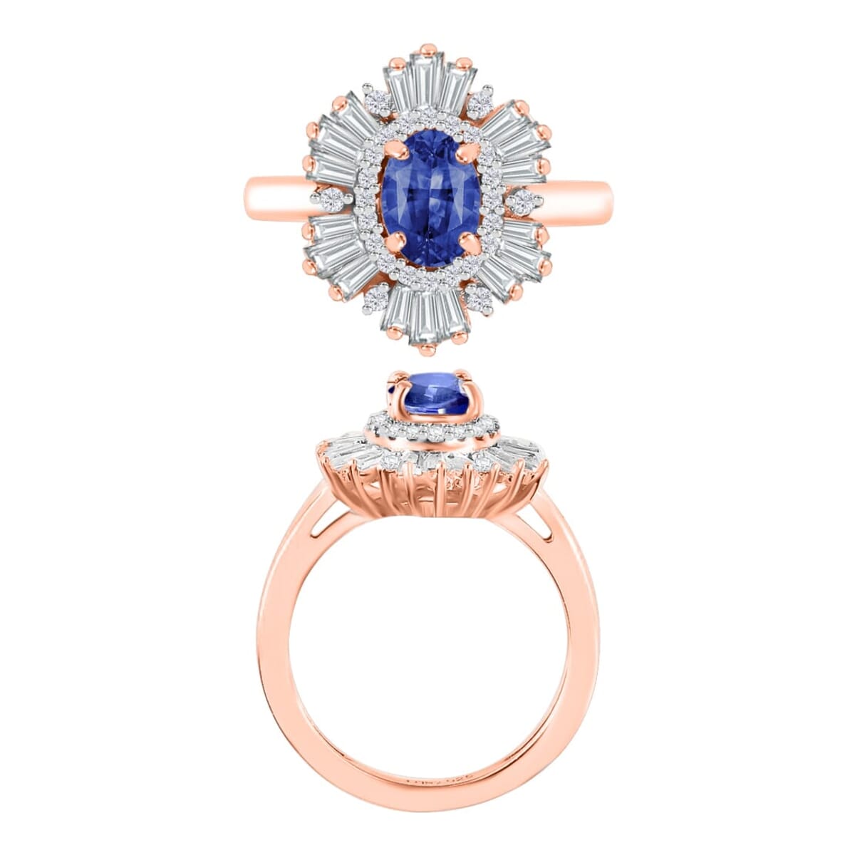 Rhapsody AAAA Ceylon Blue Sapphire and E-F VS2 Diamond 1.75 ctw Ring in 18K Rose Gold (Size 7.5) 4.50 Grams image number 2