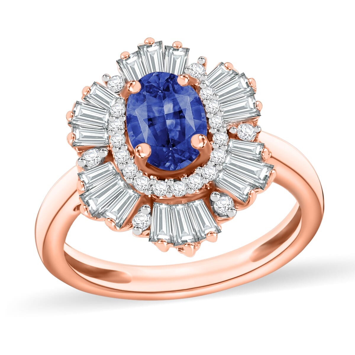 Rhapsody AAAA Ceylon Blue Sapphire and E-F VS2 Diamond 1.75 ctw Ring in 18K Rose Gold (Size 8.0) 4.50 Grams image number 0