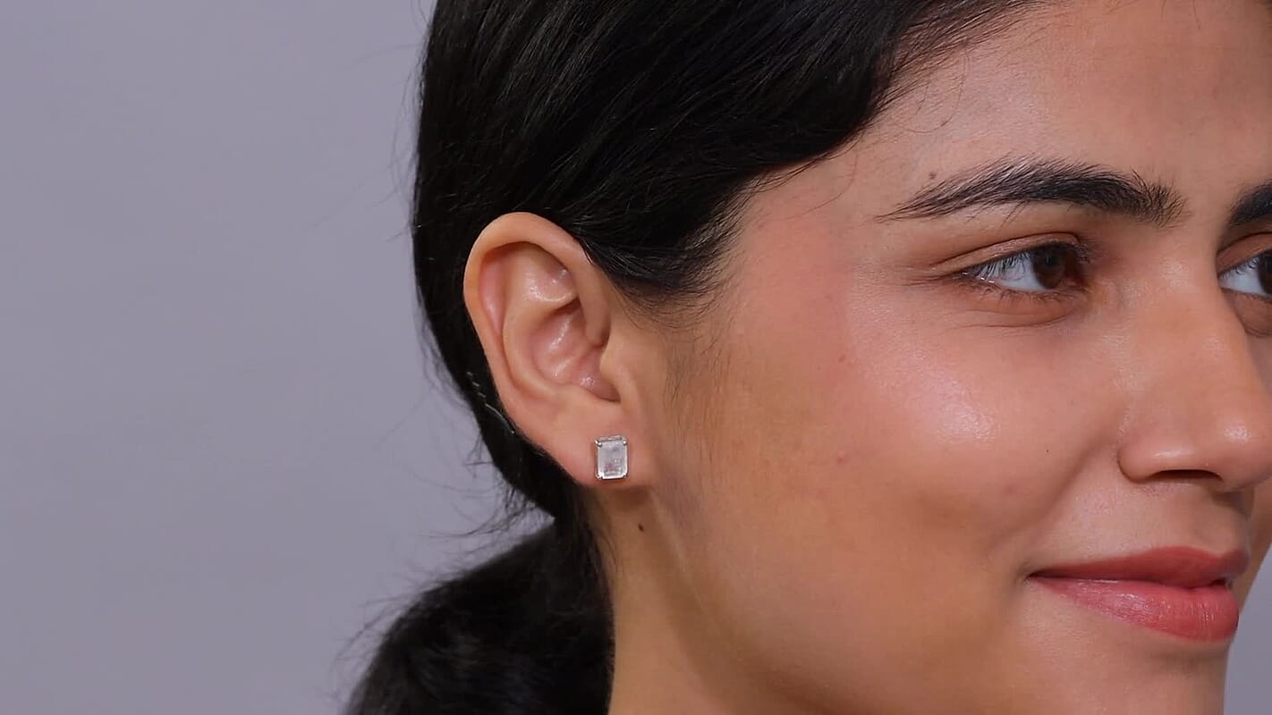 D'Joy Moon Glow Moonstone 3.00 ctw Stud Earrings in Platinum Over Sterling Silver