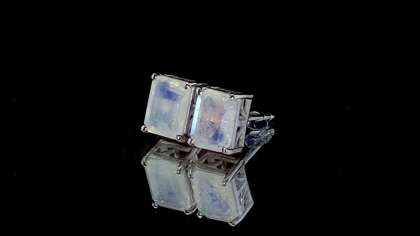 D'Joy Moon Glow Moonstone 3.00 ctw Stud Earrings in Platinum Over Sterling Silver