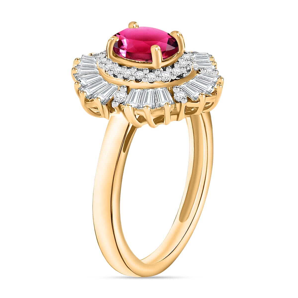 Rhapsody AAAA Ouro Fino Rubellite and E-F VS2 Diamond 1.60 ctw Ring in 18K Yellow Gold (Size 10.0) 4.50 Grams (Del. in 10-12 Days) image number 2
