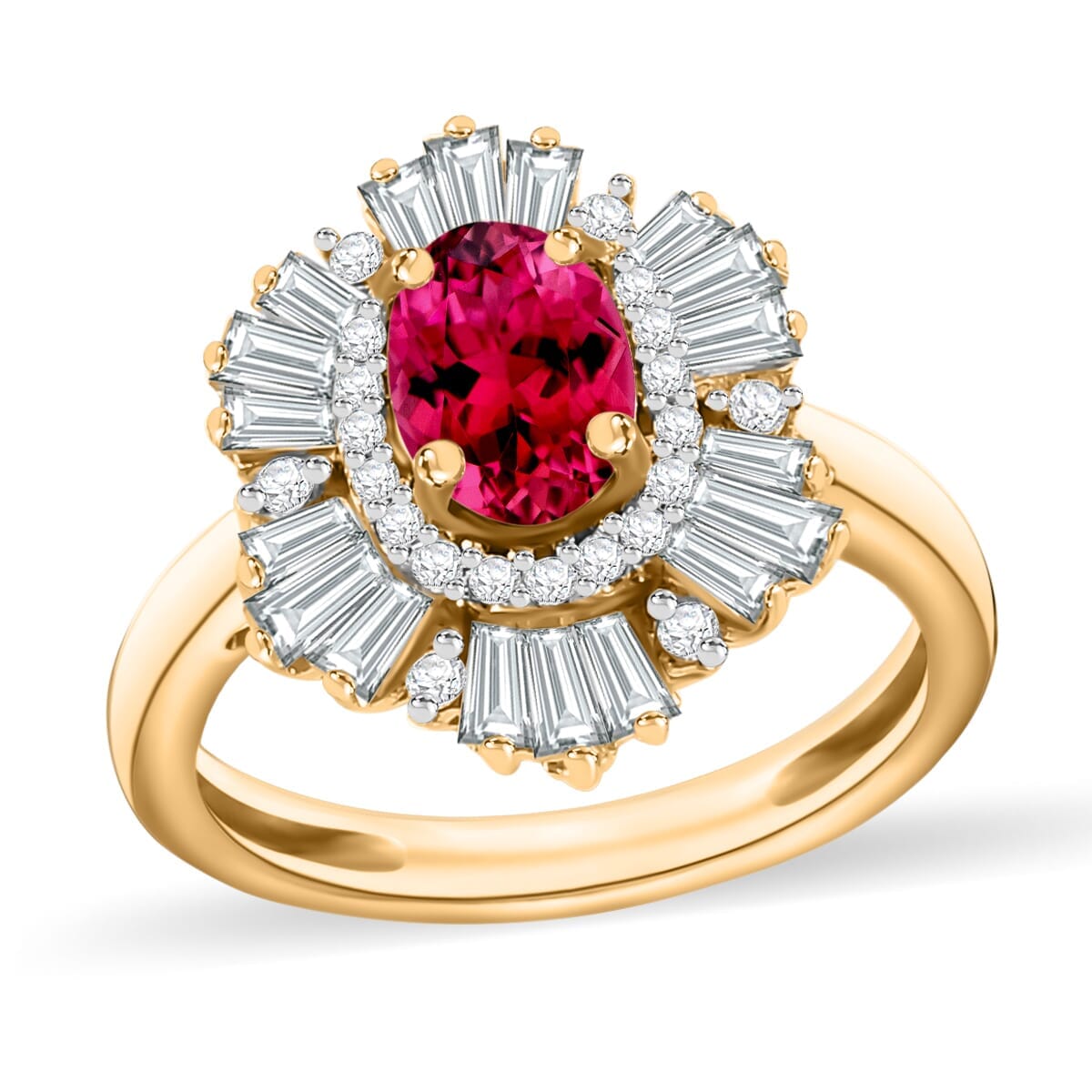Rhapsody AAAA Ouro Fino Rubellite and E-F VS2 Diamond 1.60 ctw Ring in 18K Yellow Gold (Size 4.5) 4.50 Grams image number 0