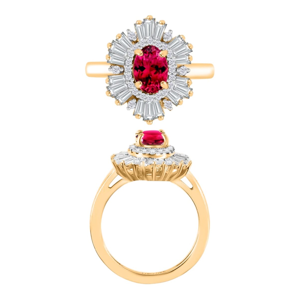 Rhapsody AAAA Ouro Fino Rubellite and E-F VS2 Diamond 1.60 ctw Ring in 18K Yellow Gold (Size 8.0) 4.50 Grams image number 2