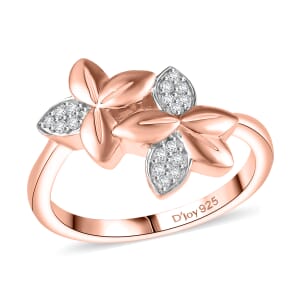 D'Joy Diamond 0.10 ctw Floral Ring in 18K Vermeil Rose Gold Over Sterling Silver (Size 10.0)