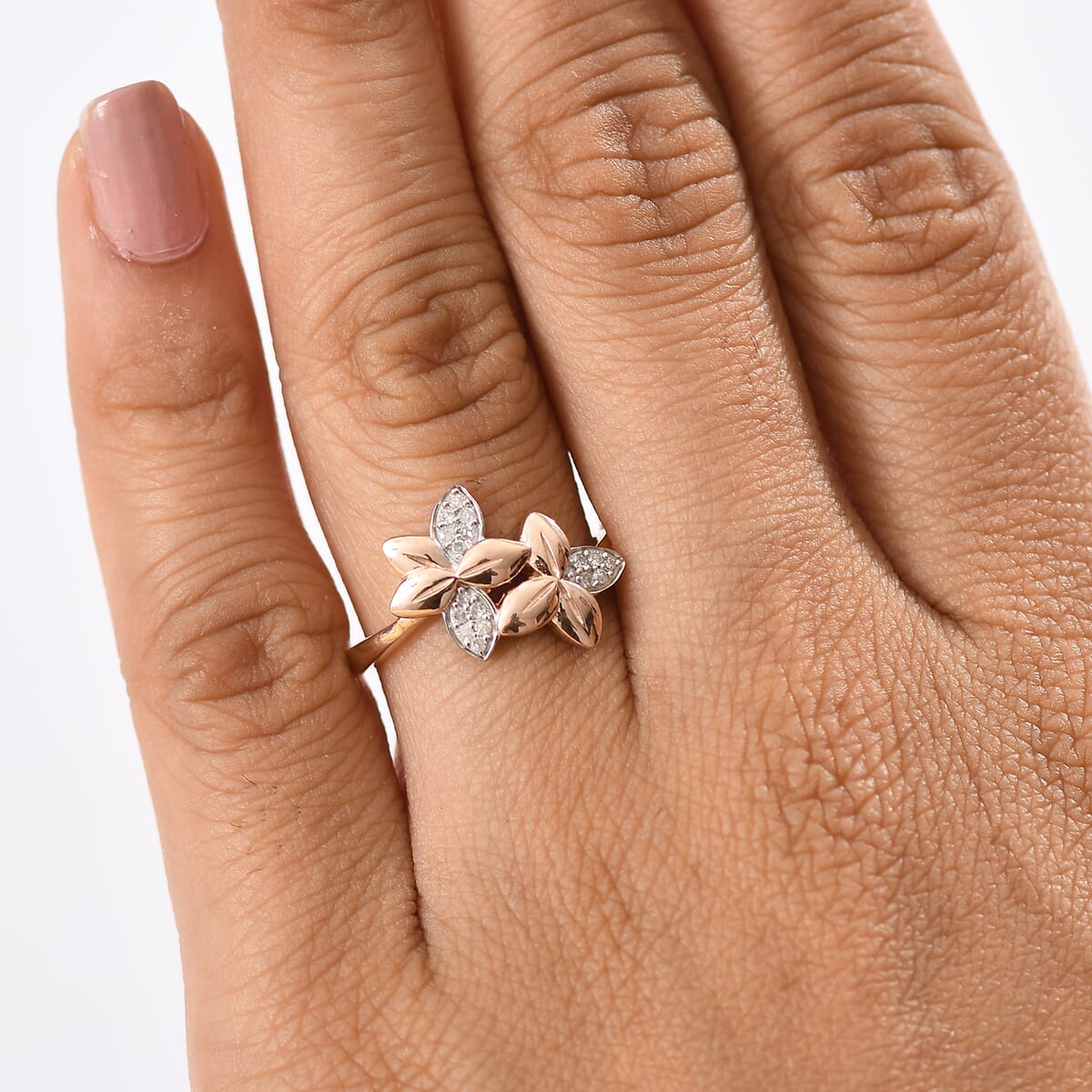 D'Joy Diamond 0.10 ctw Floral Ring in 18K Vermeil Rose Gold Over Sterling Silver (Size 10.0) image number 2
