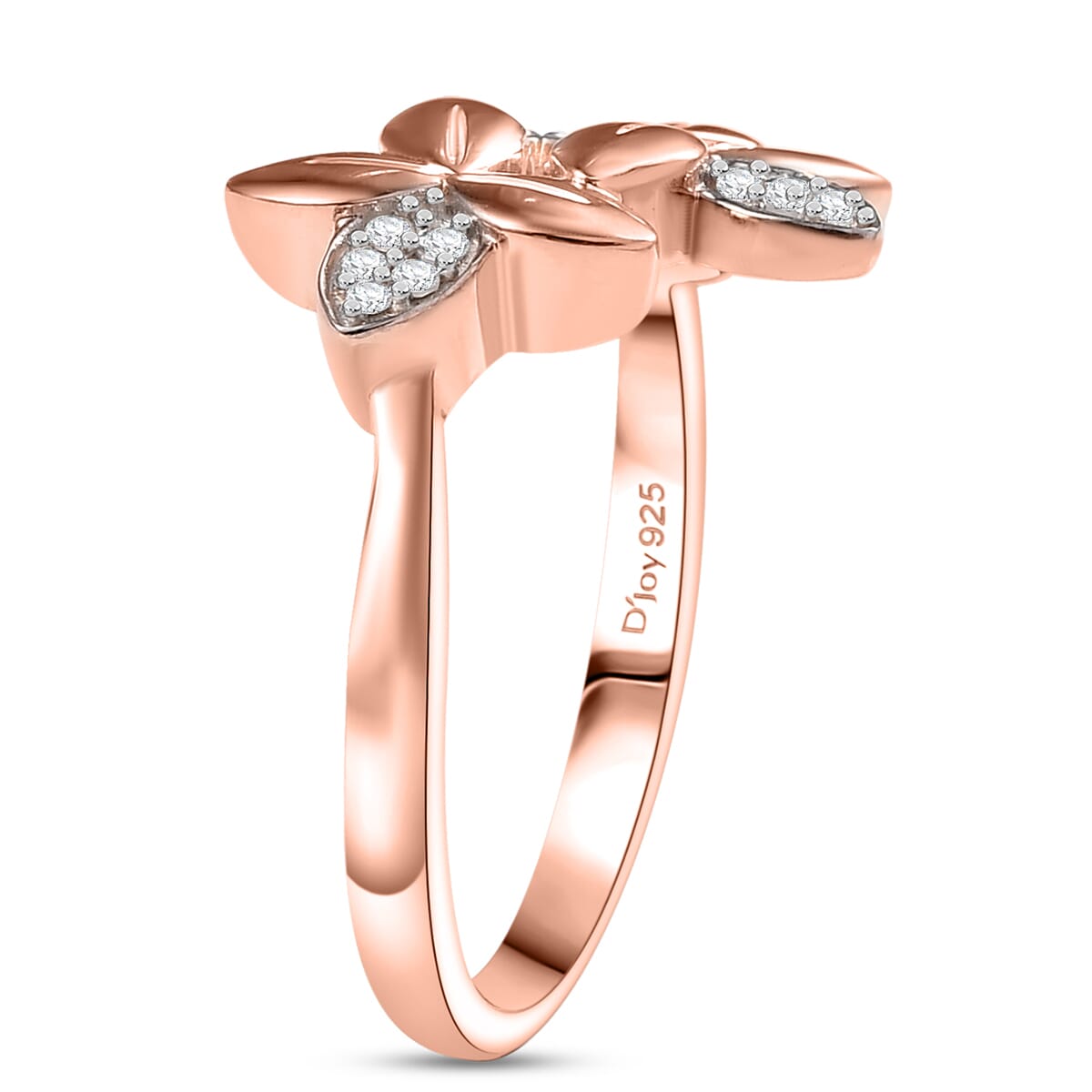 D'Joy Diamond 0.10 ctw Floral Ring in 18K Vermeil Rose Gold Over Sterling Silver (Size 10.0) image number 3
