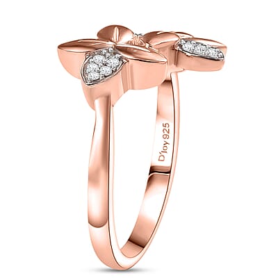 D'Joy Diamond 0.10 ctw Floral Ring in 18K Vermeil Rose Gold Over Sterling Silver (Size 10.0)