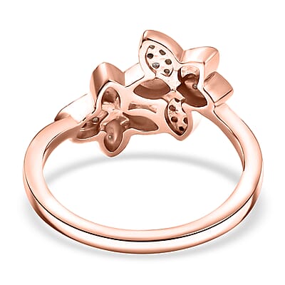 D'Joy Diamond 0.10 ctw Floral Ring in 18K Vermeil Rose Gold Over Sterling Silver (Size 10.0)