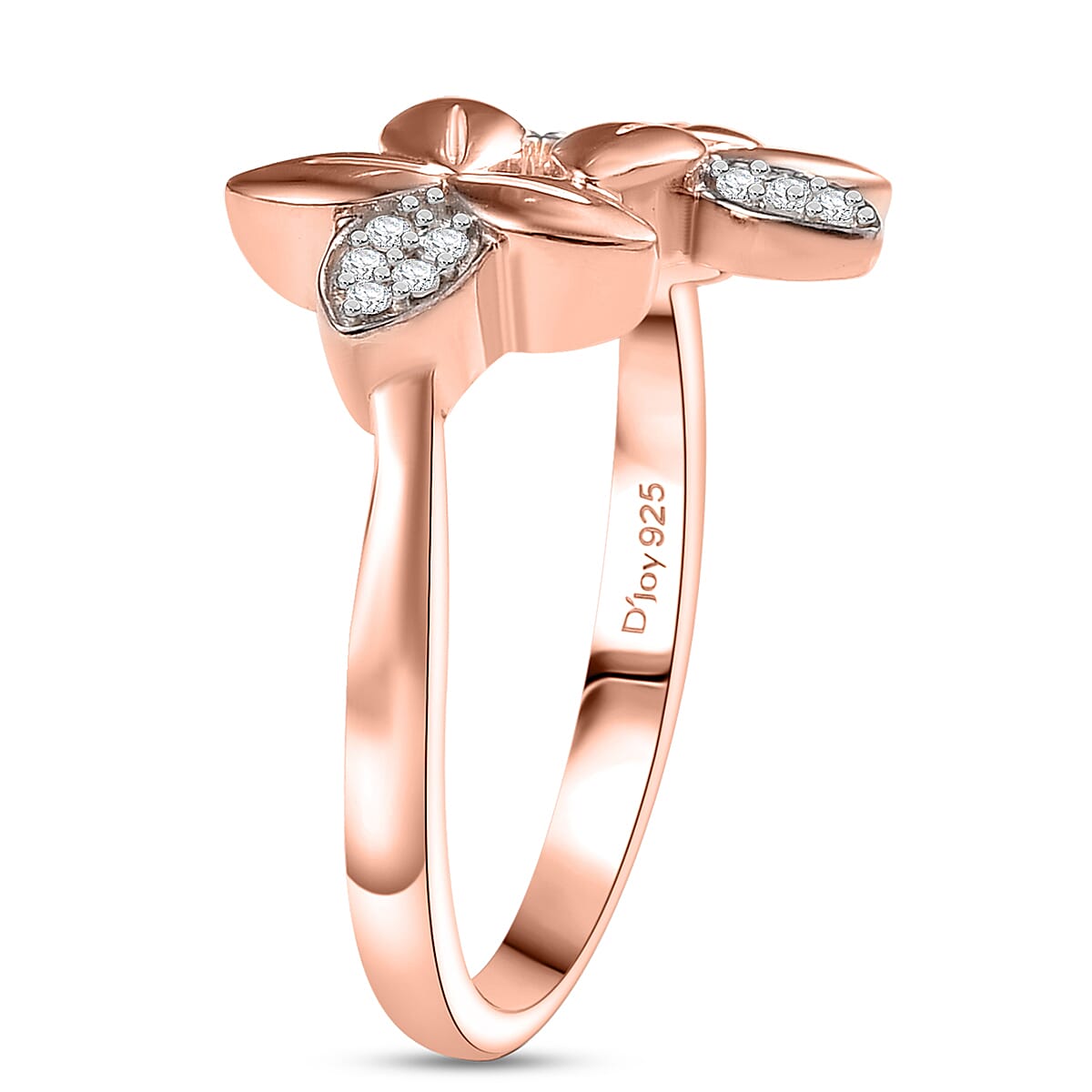 D'Joy Diamond 0.10 ctw Floral Ring in 18K Vermeil Rose Gold Over Sterling Silver (Size 7.0) image number 3