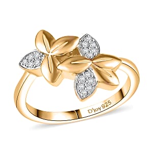 D'Joy Diamond 0.10 ctw Floral Ring in 18K Vermeil Yellow Gold Over Sterling Silver (Size 6.0)
