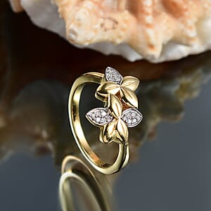D'Joy Diamond 0.10 ctw Floral Ring in 18K Vermeil Yellow Gold Over Sterling Silver (Size 6.0)