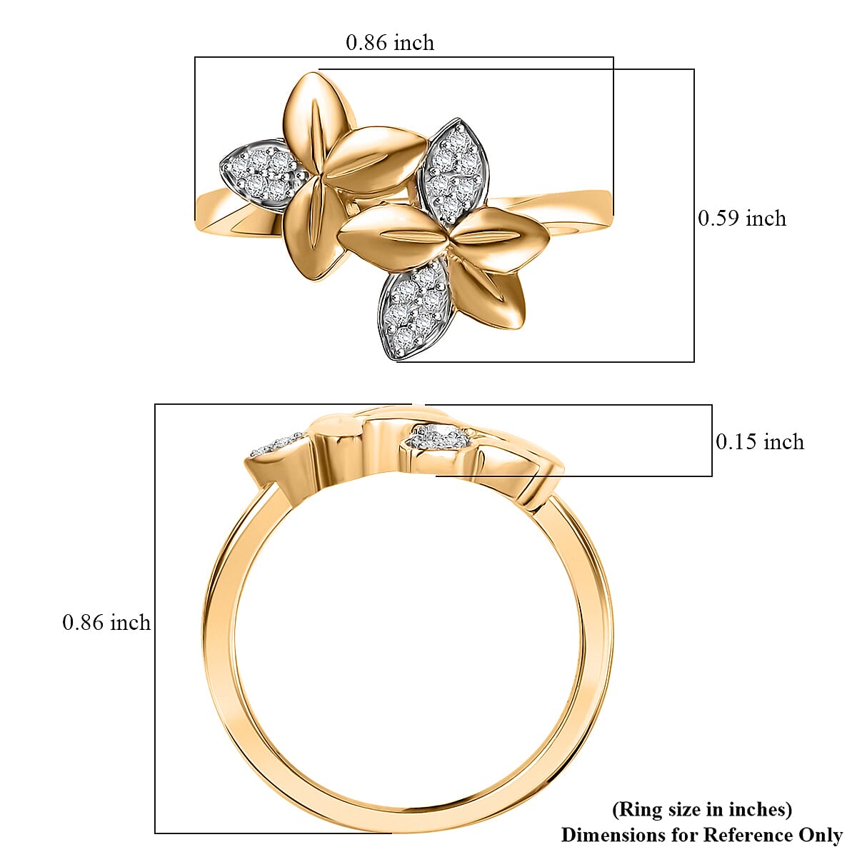D'Joy Diamond 0.10 ctw Floral Ring in 18K Vermeil Yellow Gold Over Sterling Silver (Size 6.0) image number 5