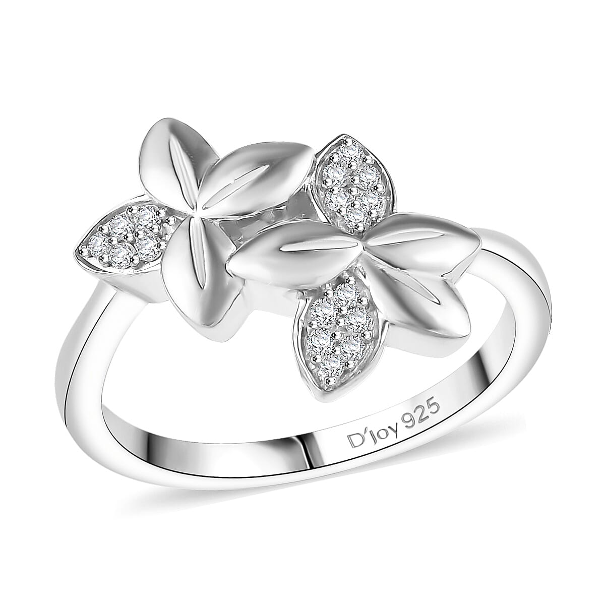 D'Joy Diamond 0.10 ctw Floral Ring in Rhodium Over Sterling Silver (Size 7.0) image number 0