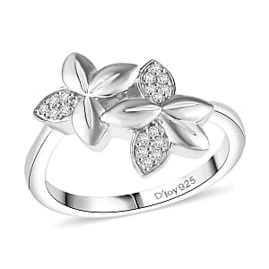 D'Joy Diamond 0.10 ctw Floral Ring in Rhodium Over Sterling Silver (Size 7.0)