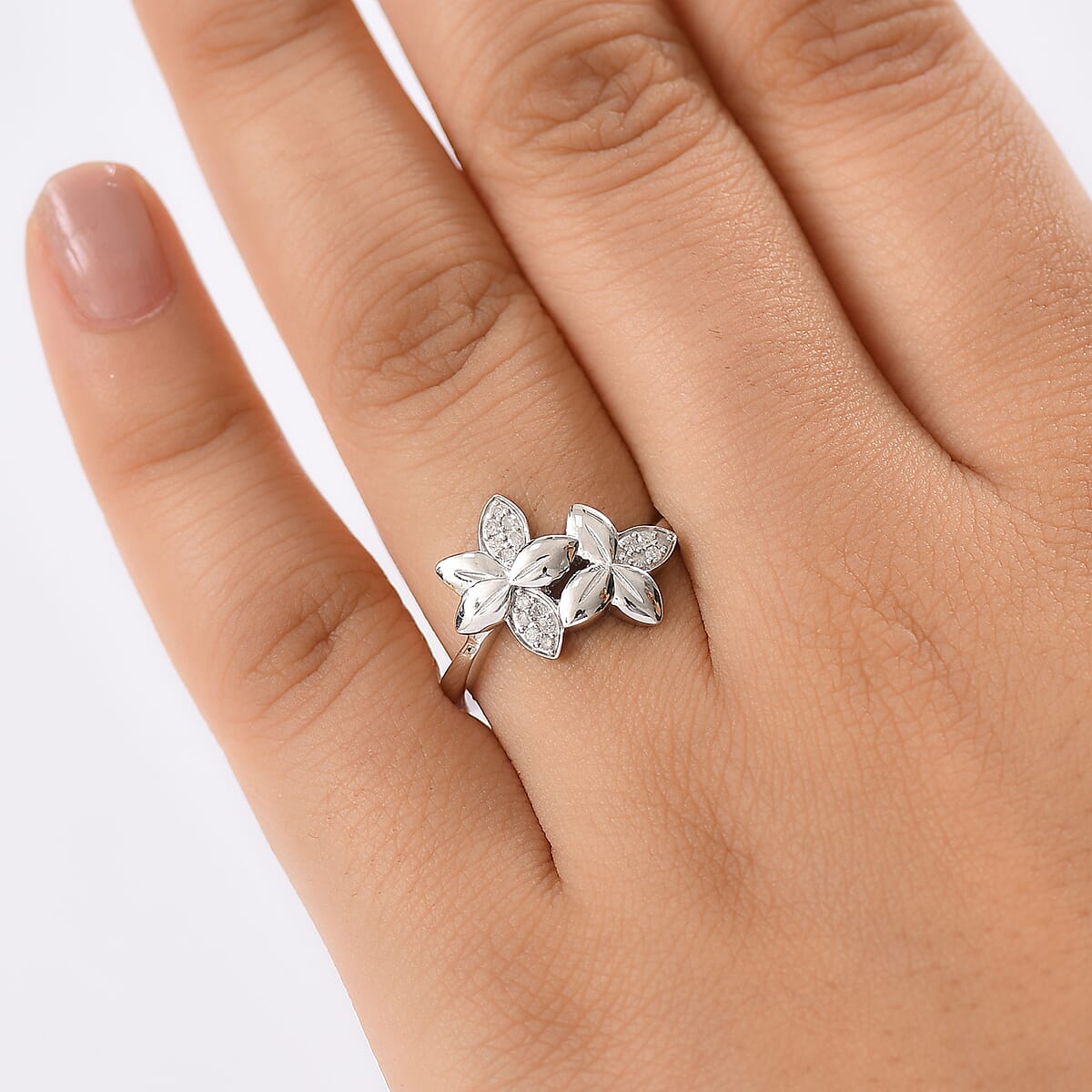 D'Joy Diamond 0.10 ctw Floral Ring in Rhodium Over Sterling Silver (Size 7.0) image number 2