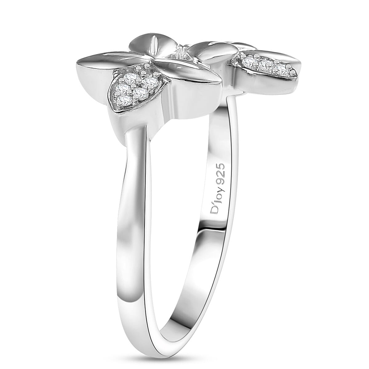 D'Joy Diamond 0.10 ctw Floral Ring in Rhodium Over Sterling Silver (Size 7.0) image number 3