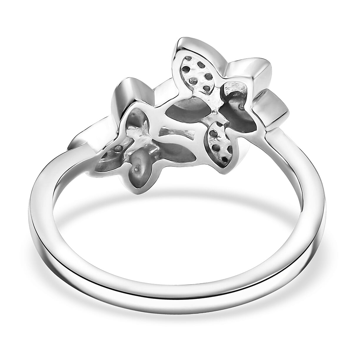 D'Joy Diamond 0.10 ctw Floral Ring in Rhodium Over Sterling Silver (Size 7.0) image number 4