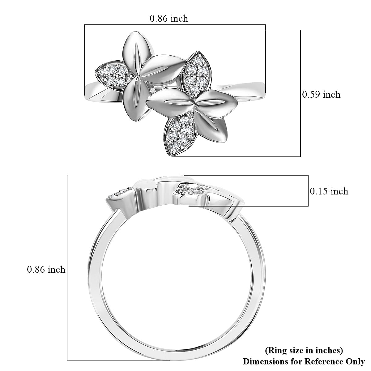 D'Joy Diamond 0.10 ctw Floral Ring in Rhodium Over Sterling Silver (Size 7.0) image number 5