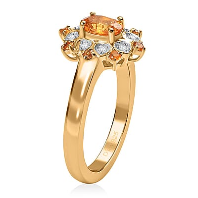D'Joy Tanzanian Mandarin Garnet and Moissanite 0.85 ctw Sunflare Bloom Ring in 18K Vermeil Yellow Gold Over Sterling Silver (Size 10.0)