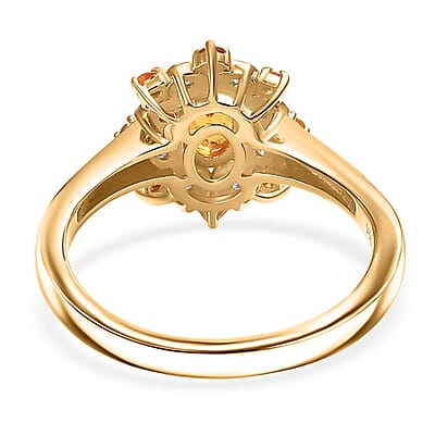 D'Joy Tanzanian Mandarin Garnet and Moissanite 0.85 ctw Sunflare Bloom Ring in 18K Vermeil Yellow Gold Over Sterling Silver (Size 10.0)