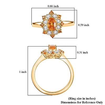 D'Joy Tanzanian Mandarin Garnet and Moissanite 0.85 ctw Sunflare Bloom Ring in 18K Vermeil Yellow Gold Over Sterling Silver (Size 10.0)