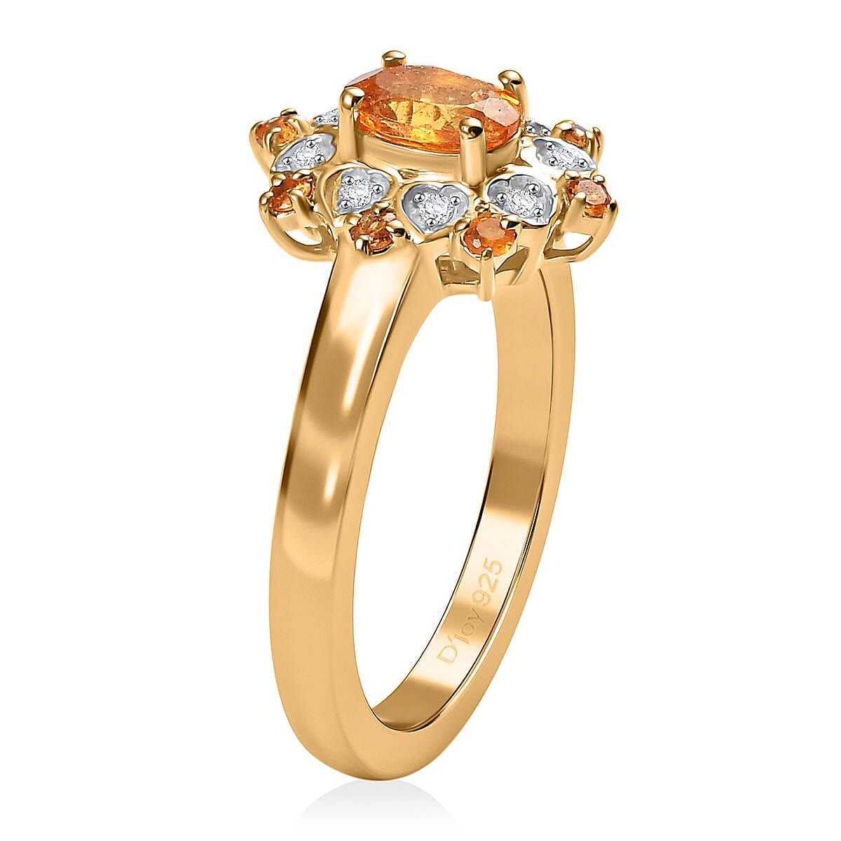 D'Joy Tanzanian Mandarin Garnet and Moissanite 0.85 ctw Sunflare Bloom Ring in 18K Vermeil Yellow Gold Over Sterling Silver (Size 6.0)