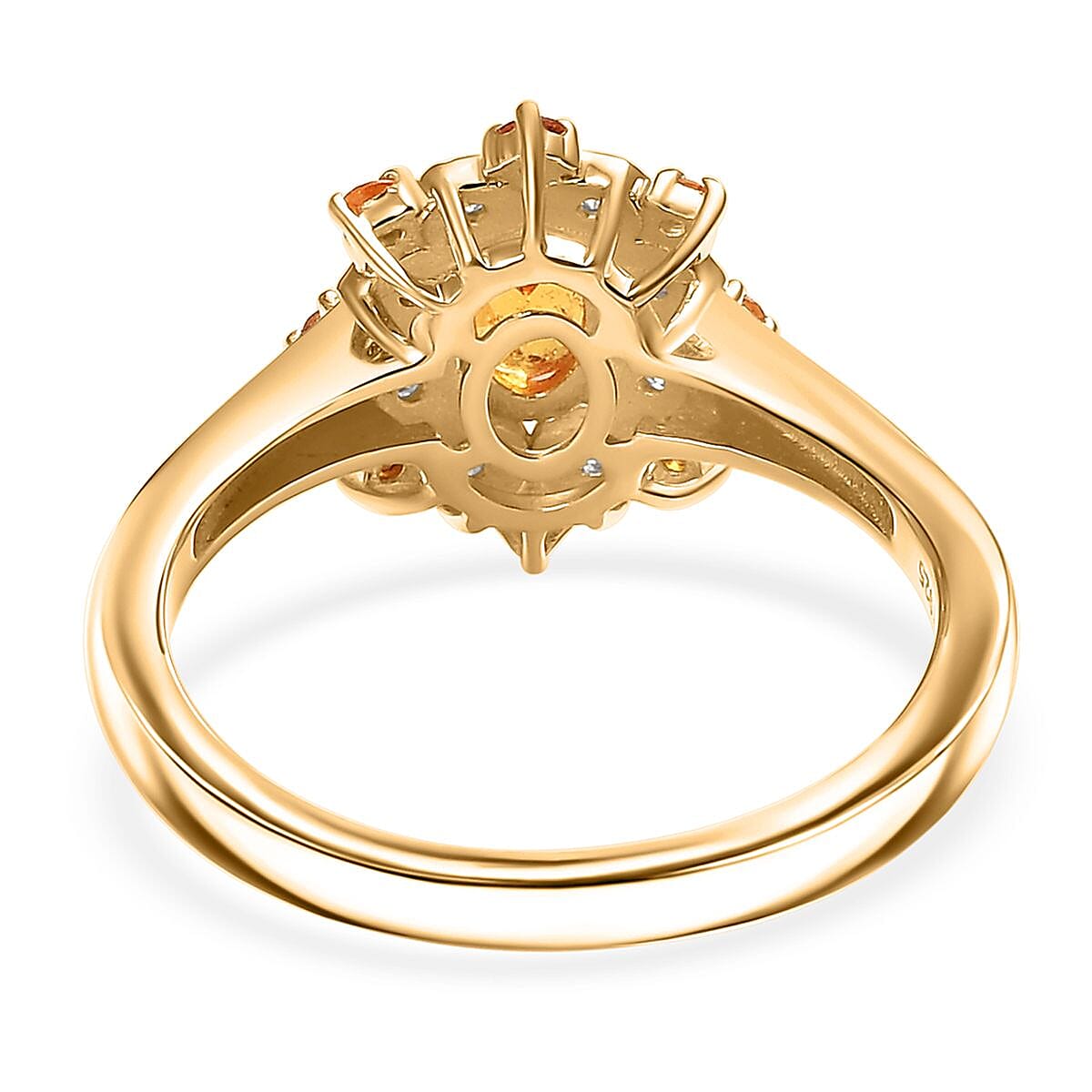 D'Joy Tanzanian Mandarin Garnet and Moissanite 0.85 ctw Sunflare Bloom Ring in 18K Vermeil Yellow Gold Over Sterling Silver (Size 6.0)