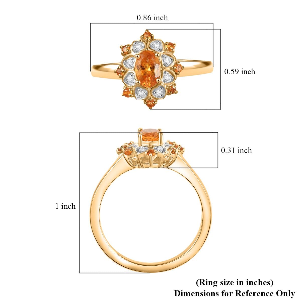 D'Joy Tanzanian Mandarin Garnet and Moissanite 0.85 ctw Sunflare Bloom Ring in 18K Vermeil Yellow Gold Over Sterling Silver (Size 7.0) image number 5
