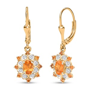 D'Joy Tanzanian Mandarin Garnet and Moissanite 1.65 ctw Sunflare Bloom Lever Back Earrings in 18K Vermeil Yellow Gold Over Sterling Silver