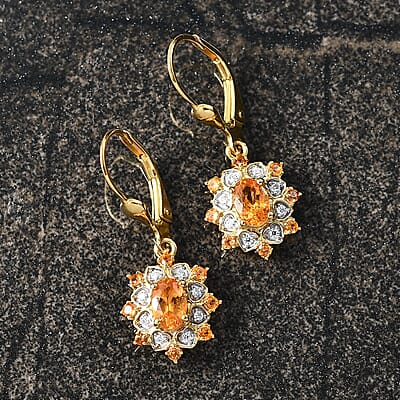 D'Joy Tanzanian Mandarin Garnet and Moissanite 1.65 ctw Sunflare Bloom Lever Back Earrings in 18K Vermeil Yellow Gold Over Sterling Silver