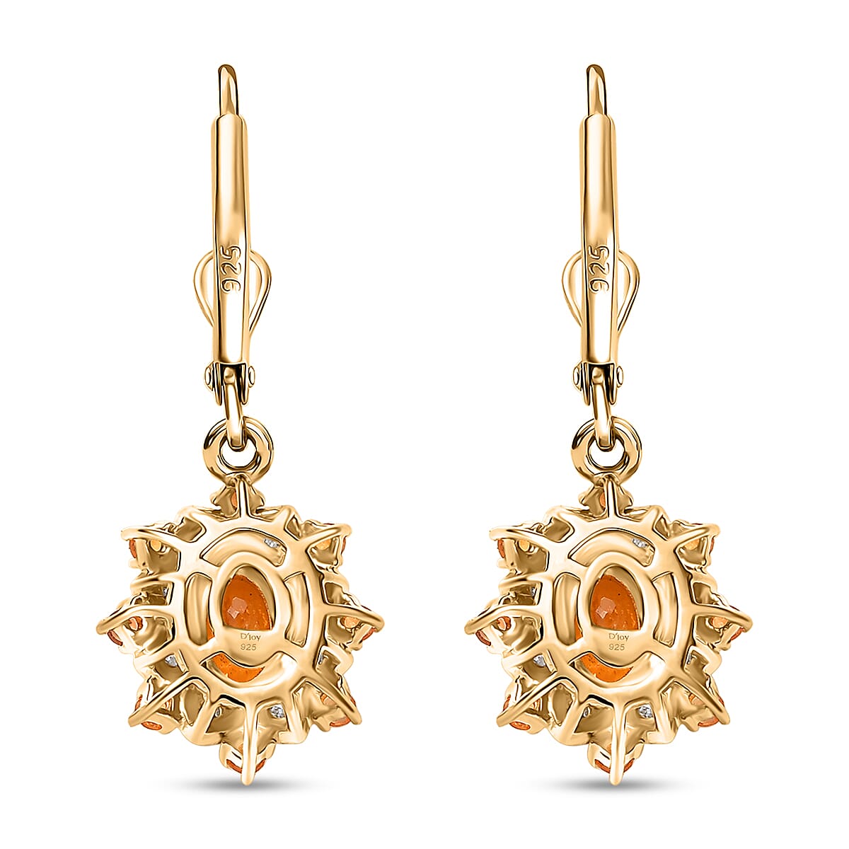 D'Joy Tanzanian Mandarin Garnet and Moissanite 1.65 ctw Sunflare Bloom Lever Back Earrings in 18K Vermeil Yellow Gold Over Sterling Silver