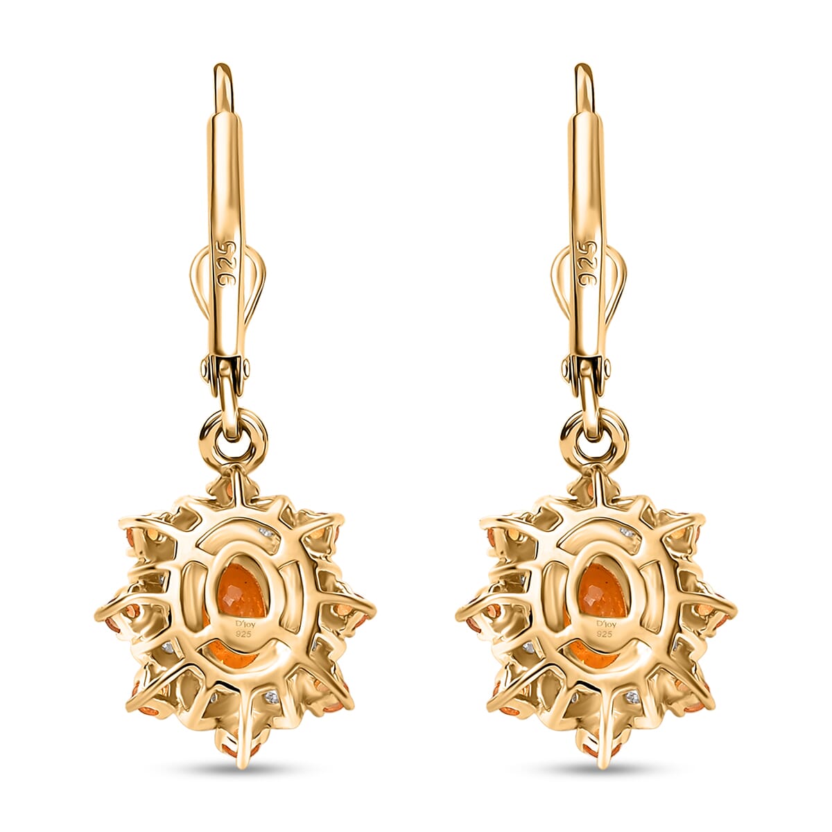 D'Joy Tanzanian Mandarin Garnet and Moissanite 1.65 ctw Sunflare Bloom Lever Back Earrings in 18K Vermeil Yellow Gold Over Sterling Silver image number 4