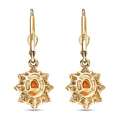 D'Joy Tanzanian Mandarin Garnet and Moissanite 1.65 ctw Sunflare Bloom Lever Back Earrings in 18K Vermeil Yellow Gold Over Sterling Silver