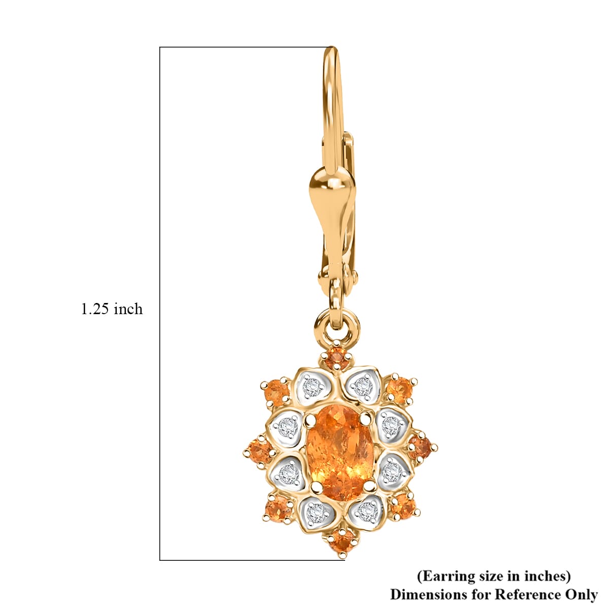 D'Joy Tanzanian Mandarin Garnet and Moissanite 1.65 ctw Sunflare Bloom Lever Back Earrings in 18K Vermeil Yellow Gold Over Sterling Silver image number 5