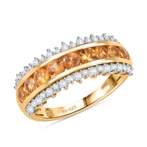 D'Joy Tanzanian Mandarin Garnet and Moissanite 1.90 ctw Fiery Crown Ring in 18K Vermeil Yellow Gold Over Sterling Silver (Size 10.0)