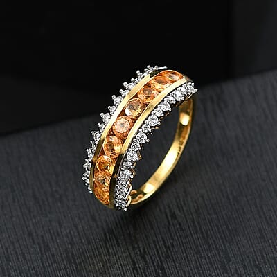 D'Joy Tanzanian Mandarin Garnet and Moissanite 1.90 ctw Fiery Crown Ring in 18K Vermeil Yellow Gold Over Sterling Silver (Size 10.0)