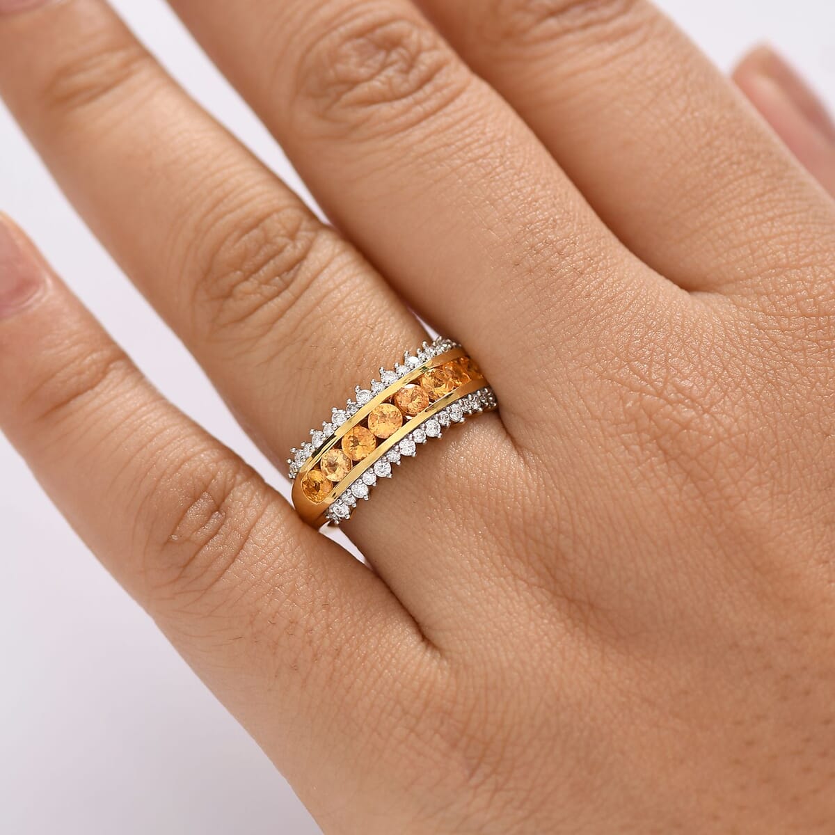 D'Joy Tanzanian Mandarin Garnet and Moissanite 1.90 ctw Fiery Crown Ring in 18K Vermeil Yellow Gold Over Sterling Silver (Size 10.0) image number 2