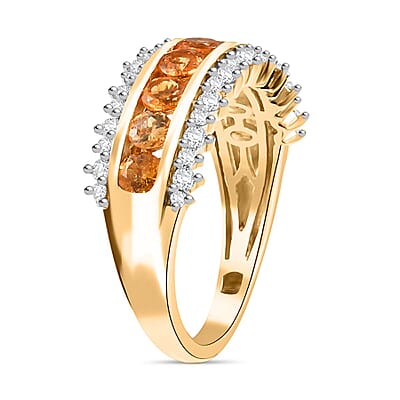 D'Joy Tanzanian Mandarin Garnet and Moissanite 1.90 ctw Fiery Crown Ring in 18K Vermeil Yellow Gold Over Sterling Silver (Size 10.0)