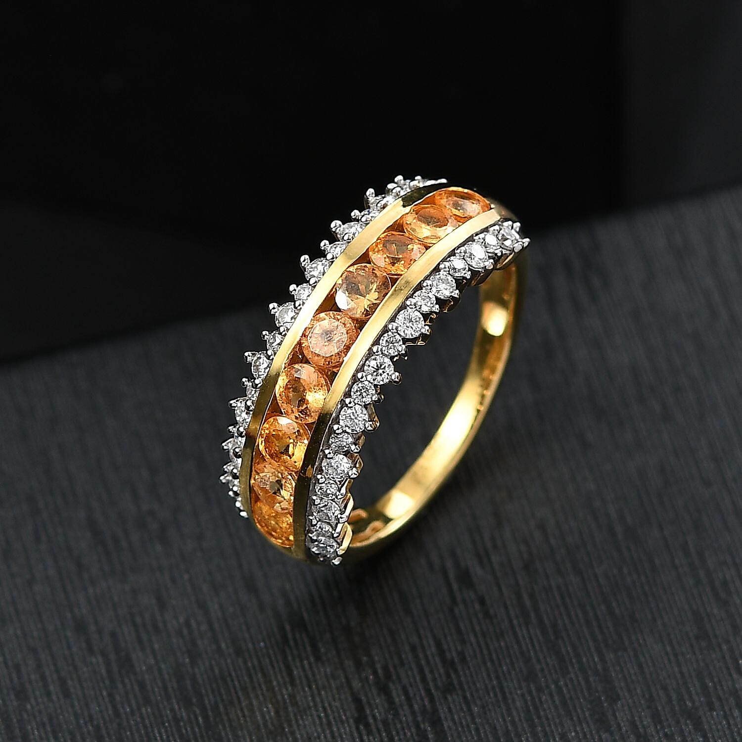 D'Joy Tanzanian Mandarin Garnet and Moissanite 1.90 ctw Fiery Crown Ring in 18K Vermeil Yellow Gold Over Sterling Silver (Size 7.0)