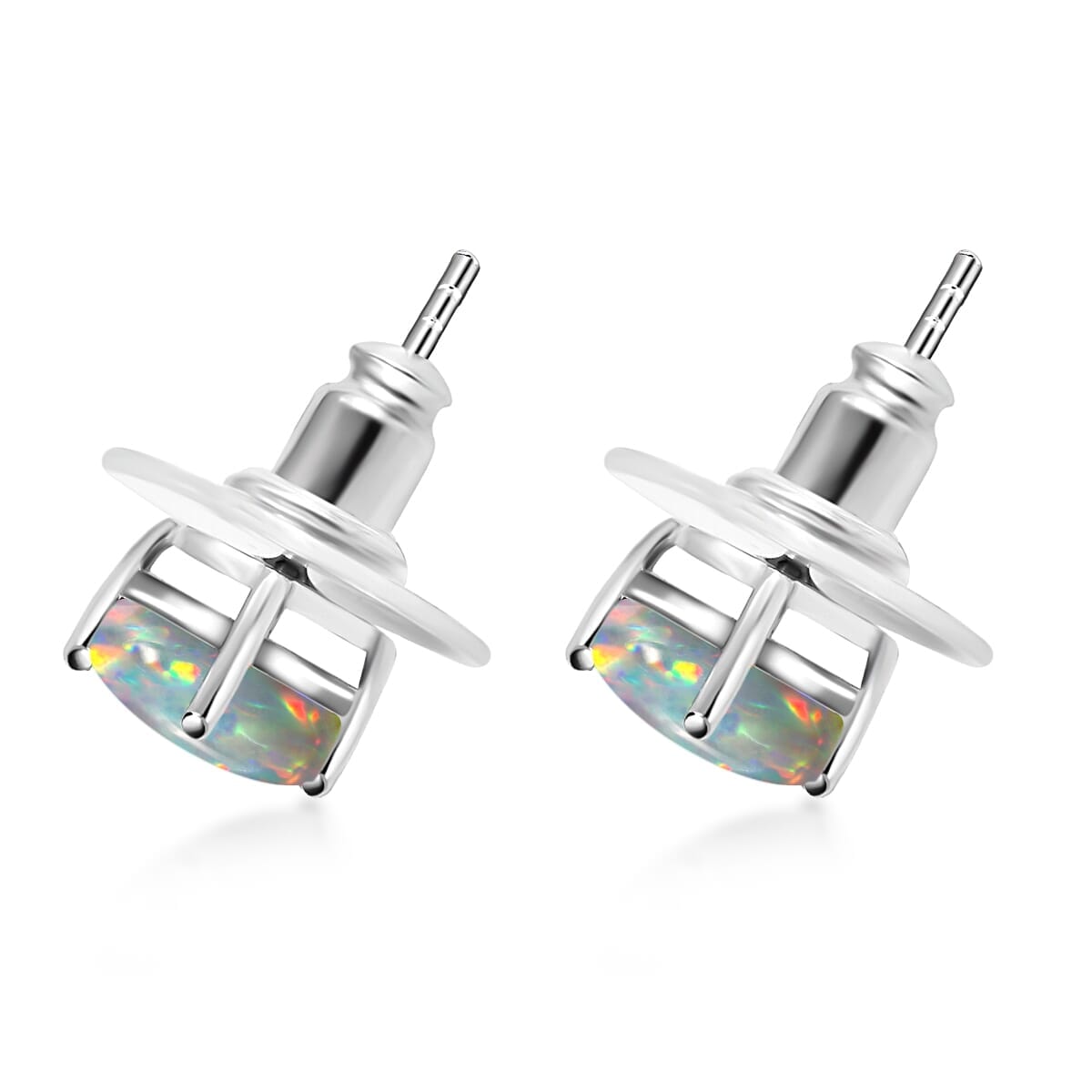 Rhapsody AAAA Ethiopian Welo Opal 1.65 ctw Solitaire Stud Earrings in 18K White Gold image number 2