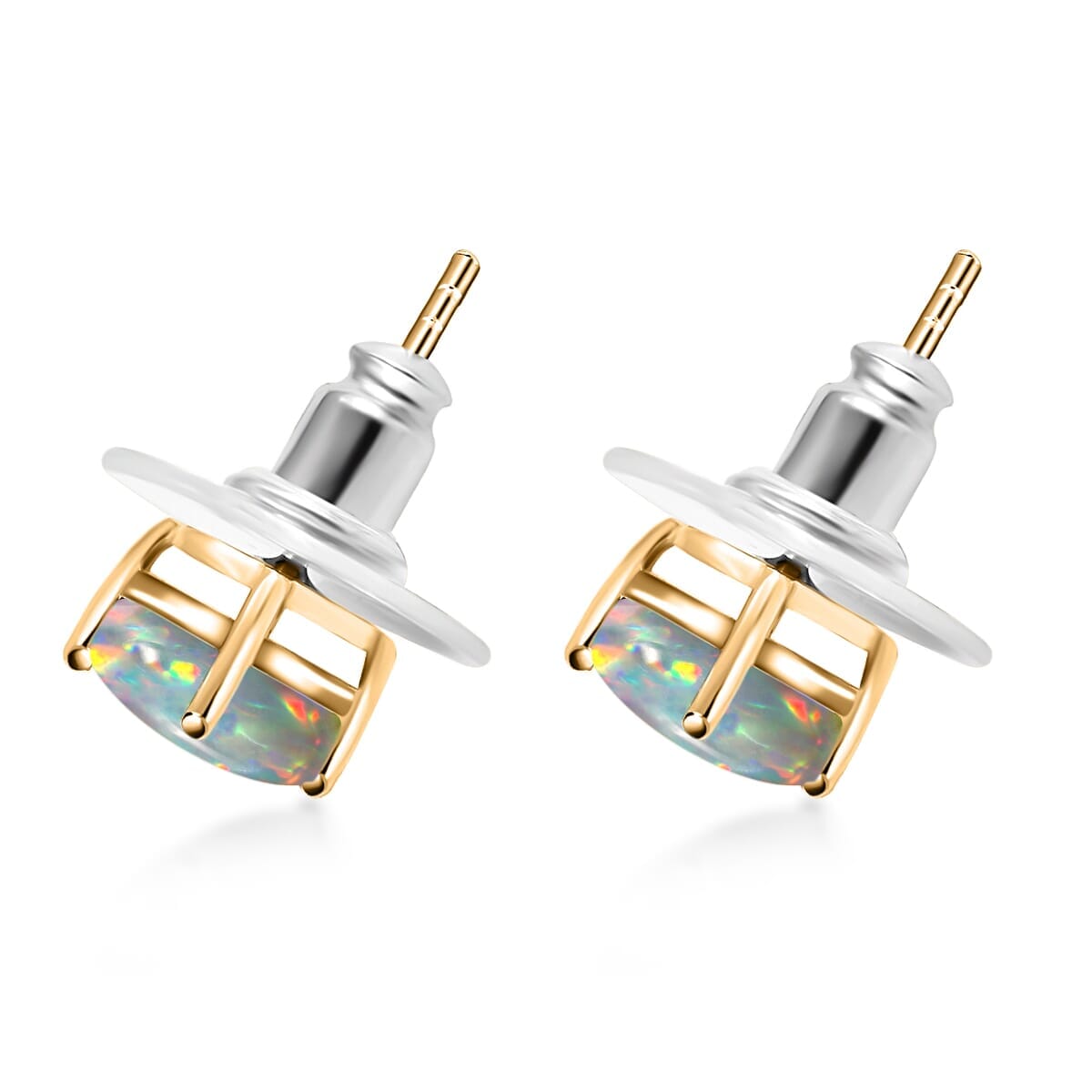 Rhapsody AAAA Ethiopian Welo Opal 1.65 ctw Solitaire Stud Earrings in 18K Yellow Gold image number 2