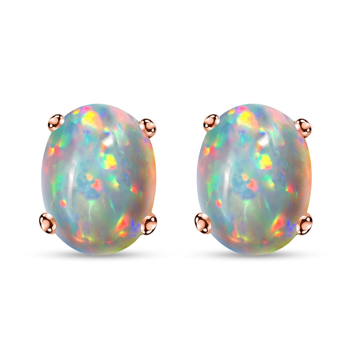 Rhapsody AAAA Ethiopian Welo Opal 1.65 ctw Solitaire Stud Earrings in 18K Rose Gold image number 0